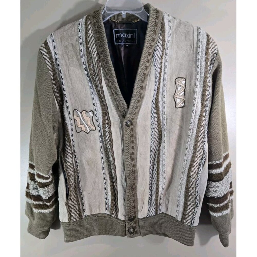 Vintage Maxini Collection 3D Knit Coogi Style Shacket Sz M Grandpa  Cardigan